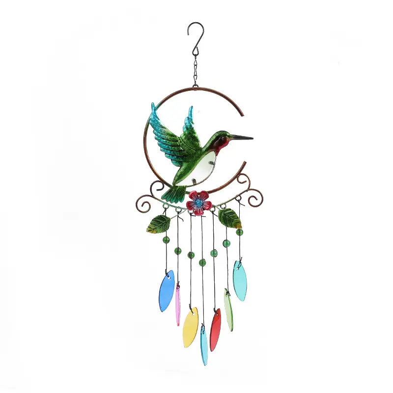 EE027 ветряная подвеска ручной работы с железными бабочками, стеклянная подвеска, украшение для двора, сада, подвесной декор, железные ветряные Подвески с птицами