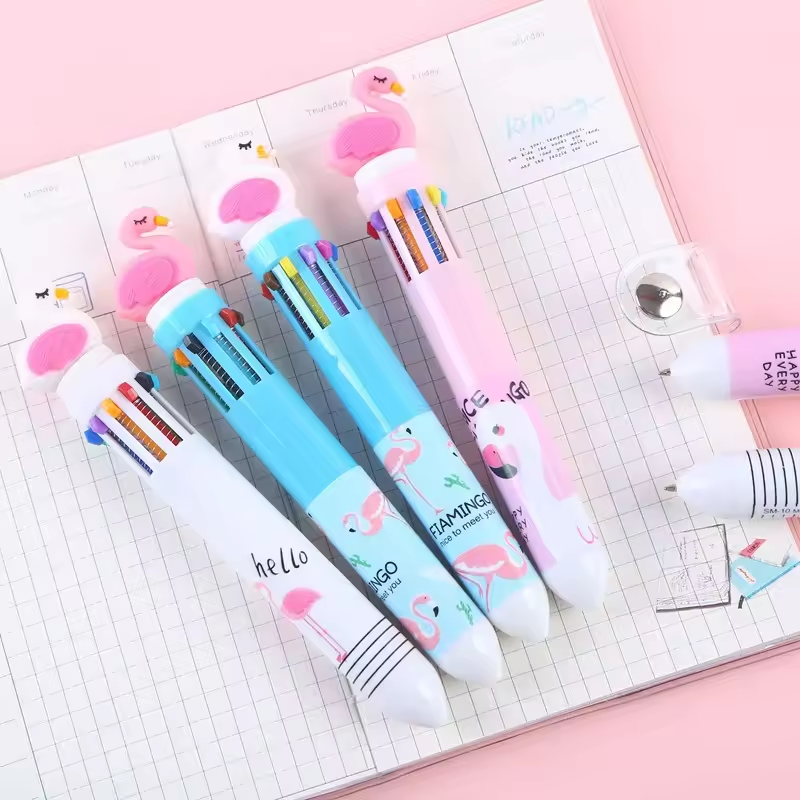 かわいい恐竜ボールペン 10 色 1 ペンでマルチカラーフラミンゴ