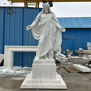 Estatua de Jesús Cristo y Ángel de Mármol Blanco Personalizada, Tallada <span class=keywords><strong>a</strong></span> Mano, Tamaño Real, Escultura Religiosa para Jardín, Monumento para Iglesia al Aire Libre - Product Image 3