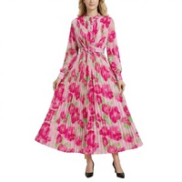 Robe plissée florale trapèze pour femme, de haute qualité, style décontracté et de fête, imprimée numériquement, longueur midi, respirante, idéale pour la plage