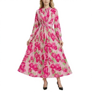 2025 <span class=keywords><strong>Robe</strong></span> <span class=keywords><strong>Longue</strong></span> Plissée Florale de Qualité Supérieure pour Femme, Style Décontracté et Fête, Imprimée Numériquement, Longueur Midi Respirante Idéale pour la Plage - Product Image 3