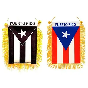 Satin Material Puerto Rico Fringy Fenster hängen Flagge Mini Flag Banner & Auto Rückspiegel Dekoration