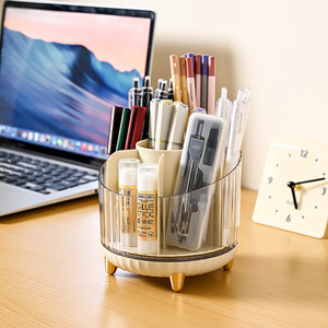<b>Rotatable</b> Pen Holder Transparent Compartmentalized <b>Desk</b> Organizer For Student Study Pencil Storage Box 13.5x13.5x12.5cm Plastic - Product Image 3