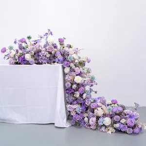 Events Lead Supplies Wedding Decoration Purple Roses Artificial Centerpieces Flowers Ball White Floral Runner For Wedding Table