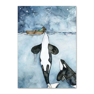 Affiches d'animaux marins en <span class=keywords><strong>aquarelle</strong></span> bleue, impressions nordiques de baleines et navires, décor mural, tableau sur toile - Product Image 4