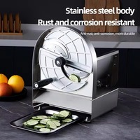 Multifunctionele aardappel- en bananen snijmachine van roestvrij staal, voor groenten en fruit.