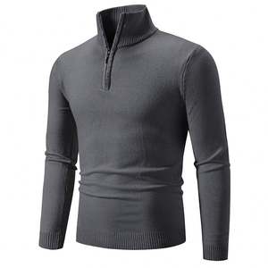 Pulls pour hommes en gros, demi-zip, décontractés, couleur unie, col roulé, pull tricoté sur mesure - Product Image 6