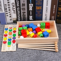 Montessori Educational Wooden Lacing Beads Toys Threading Beads Game Beaded Stringing Games