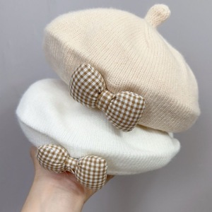 Béret pour bébé fille, nouveau-né, tout-petit, enfant, <span class=keywords><strong>tricot</strong></span>é, style princesse, avec nœud mignon, couleur unie, casquette de peintre - Product Image 1
