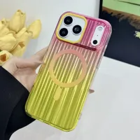 Coque de téléphone magnétique à rayures dégradées laser avec recharge sans fil compatible pour iPhone 17 16 15 14 13 12 11 Pro Pro Max Plus