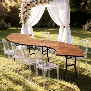 Factory direct sale circular rectangular half moon shaped DIY combination luxury foldable outdoor wood event <b>table</b> For <b>parties</b> - Product Image 1