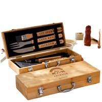 Coffret d'ustensiles de barbecue en bambou gravé sur mesure – Étui personnalisé pour outils de grillade – Cadeau pour papa, témoin de mariage, entreprise, ou pour l'inauguration d'une maison