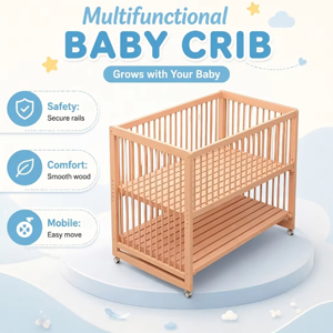 Ensemble de barrières de lit bébé modernes en bois massif avec hauteur réglable et fonctions verrouillables pour utilisation en maternelle - Product Image 4