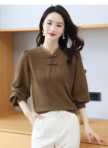 Sweater Vintage wanita, kemeja lengan panjang kasual gaya Korea musim gugur modis - Product Image 6