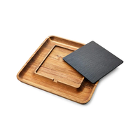 Plateau à fromage en bois d'acacia écologique, directement de l'usine, avec plateau de service en ardoise naturelle, vaisselle gravée pour le camping, style américain
