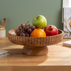 Bol à fruits vintage en bois résistant à l'eau, style piédestal, fait main, écologique, compatible lave-vaisselle, décoration de table pour fêtes - Product Image 1