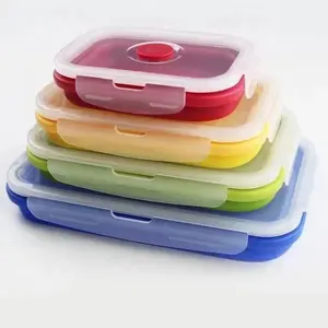 4PCS Silicone Collapsible Bento Folding Food Storage Container Leakproof Lunch Box Portable Outdoor Picnic