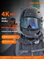 Casco integrado con cámara FOXWEAR 4K con Bluetooth, protección para los oídos a prueba de viento, material ABS cálido para invierno