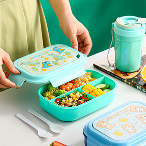 Ensemble boîte à lunch et gourde isotherme, hermétique, multi-compartiments, compatible micro-ondes, idéal pour les étudiants, avec ustensiles inclus - Product Image 3