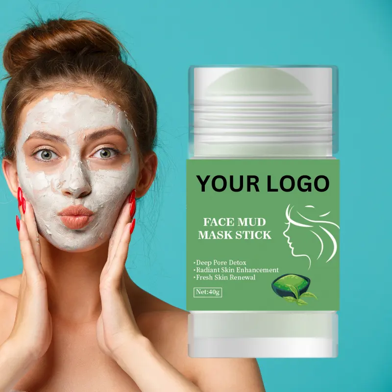 Private label organic green tea facial skin purifying mud stick clay face mask