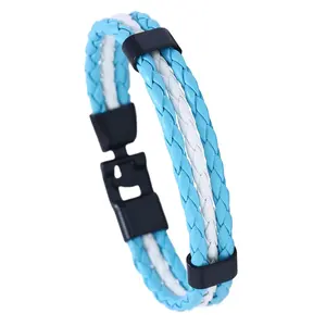 National Support Peace Wristband Jewellery Argentina Souvenir Braided Sports National Flags Bangle 3 Strands Leather Bracelet