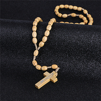 Vente chaude Chapelet En Bois Perles Colliers Jésus Catholique Religieux Chapelet Colliers pour Prier Bijoux En Gros RN-029