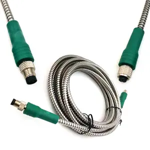 Cable de BLINDAJE de acero inoxidable, personalizado, industrial, IP67, 6 pines, impermeable, M8 hembra a M8 macho, moldeado