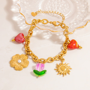 Fashion Charm <b>Bracelet</b> Gold Color <b>Flower</b> Sun Pendant Women's Jewelry Gift Yiwu Origin Model SL41505 - Product Image 1