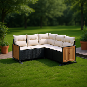 Ensemble de canapés de jardin en rotin noir 6 places avec pieds réglables, mobilier d'extérieur au design contemporain - Product Image 2