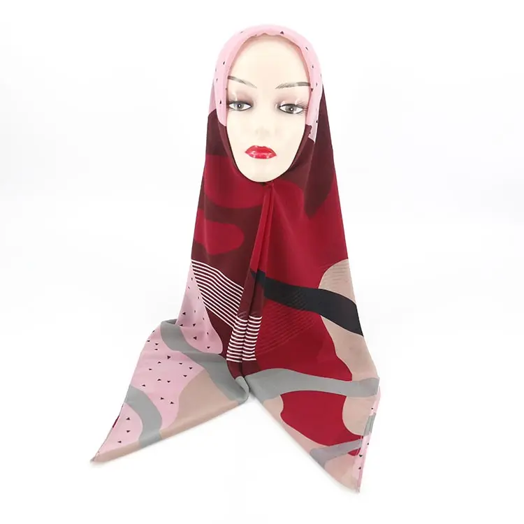 High Quality Handmade Muslim Scarfs Solid Color Square Bubble Chiffon Floral Hijab Women