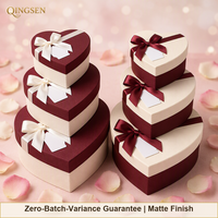 Cajas de Regalo Personalizadas con Forma de Corazón Color Granate, Base y Tapa de Cartón con Acabado Mate, Lazo Romántico de Satén, para San Valentín