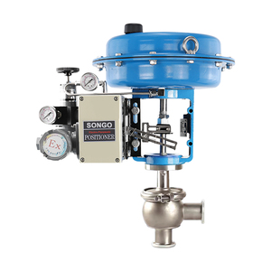 Vanne de régulation sanitaire pneumatique à angle PN32 en acier inoxydable 316 à membrane simple avec commande 4-20 mA - Product Image 2
