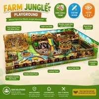Équipement de terrain de jeu intérieur à prix d'usine, thème ferme et jungle, avec toboggan triple piste, cabane dans les arbres en bois, pont en corde et bac à sable pour zones enfants