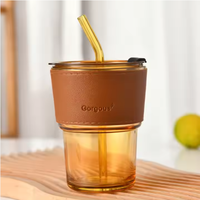 Tasse en verre créative avec couvercle et paille pour fête réutilisable bureau ronde 14oz tasse à café