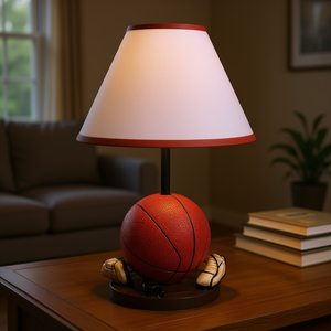 Lámpara de Mesa con Diseño de Baloncesto, Pantalla Cónica de 16 Pulgadas, Base para Bombilla LED E26, Cuerpo de Vidrio, Pantalla de Tela Blanca, Luz Blanca Neutra de 4100K - Product Image 2