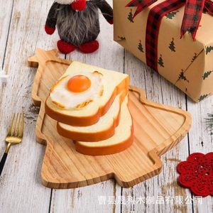 Bandeja de bambú para árbol de Navidad, plato de madera maciza para servir pan tostado, frutas, aperitivos para fiestas - Product Image 1