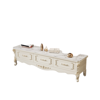 Meuble TV classique en bois massif rural américain blanc et or, meuble de rangement en bois meuble TV nordique et ensemble de table basse
