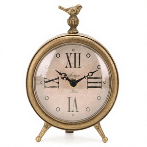Vintage Gold Desk <b>Clock</b> With Bird Top Antique Style Roman Numerals Tabletop Decorative <b>Clock</b> - Product Image 1