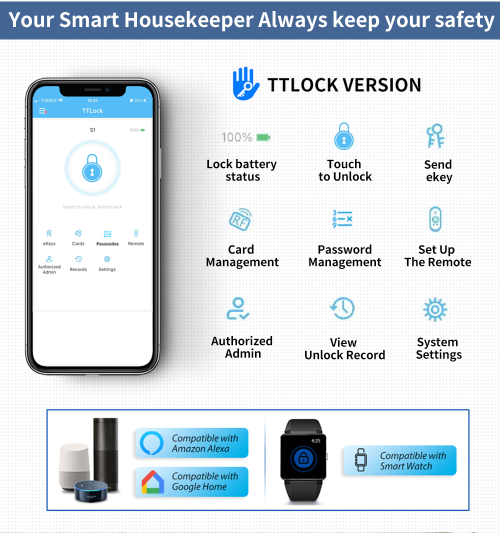 SMARTEK S1K Passcode RFID IC Card KEY TTLOCK APP BLE Door Smart Cylinder Lock For Replacing Old Mechanical Cylinder