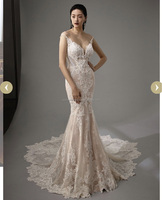 Robes de mariée élégantes et modernes pour la maternité Illusion Dentelle française Doublure nue Longueur au sol Tissu en mousseline de soie Silhouette de sirène/trompette