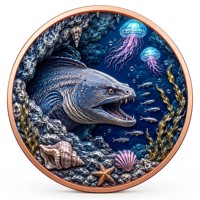 Pièce de monnaie en cuivre pur 999 de 1 oz, couleur UV, série Monde Océanique en relief, couleur UV 3D, édition collector colorée