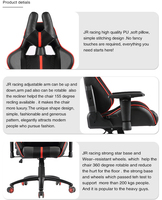 Fauteuil de jeu professionnel inclinable et pivotant en cuir PU haut de gamme, design moderne JR RACING, base cinq étoiles, hauteur réglable