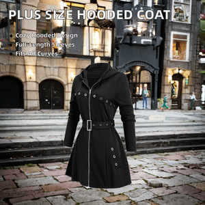 Manteau d'hiver pour femmes grandes tailles, sweat-shirt à capuche à manches longues avec poches et fermeture éclair, ceinture, polyester uni teint personnalisable, ODM - Product Image 4