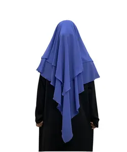 DH0110 السعودية دبي الصلاة الإسلامية للمرأة نمط جديد فوري اثنين من طبقات الحجاب الشيفون خمار بلون واحد وشاح طويل منخفض موك مخصص