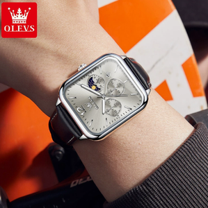   Montre pour homme de luxe avec logo personnalisé OEM 9914, bracelet en cuir, phase lunaire, chronographe, quartz, bracelet en cuir, mode - Product Image 1