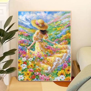 Kit de <span class=keywords><strong>Peinture</strong></span> Numérique DIY <span class=keywords><strong>Paysage</strong></span> Printanier <span class=keywords><strong>Romantique</strong></span> Songwoo - Fille en Robe Jaune, Champ de Fleurs Sauvages et Montagne - <span class=keywords><strong>Peinture</strong></span> par Numéros - Product Image 2