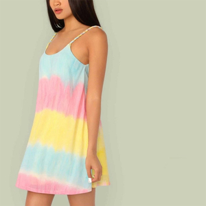 Cravate Teinture Balançoire Robe Cami Multicolore Femme Robe Tie Dye Robe À Bretelles Spaghetti - Product Image 2