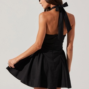 Minivestido personalizable con cuello en V y espalda descubierta para mujer, cuello colgante, estilo informal con patrón sólido, lavable y cintura Natural - Product Image 2