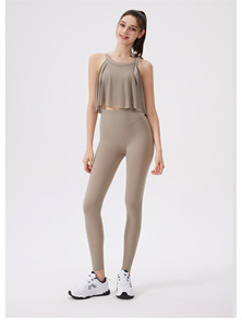 Wholesale <b>Women</b> Halter Sheer Mesh 2 1 Padded Yoga Crop <b>Tops</b> Quick Dry Breathable Crew Neck Sleeveless Pilates Fitness Athletic - Product Image 4
