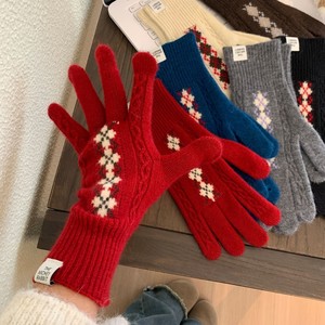 <span class=keywords><strong>Guanti</strong></span> Invernali Lavorati a Maglia Stile Fair Isle, <span class=keywords><strong>Rossi</strong></span> con Motivo a Trecce Spesse, Caldi e Morbidi per Donne e Ragazze - Product Image 4